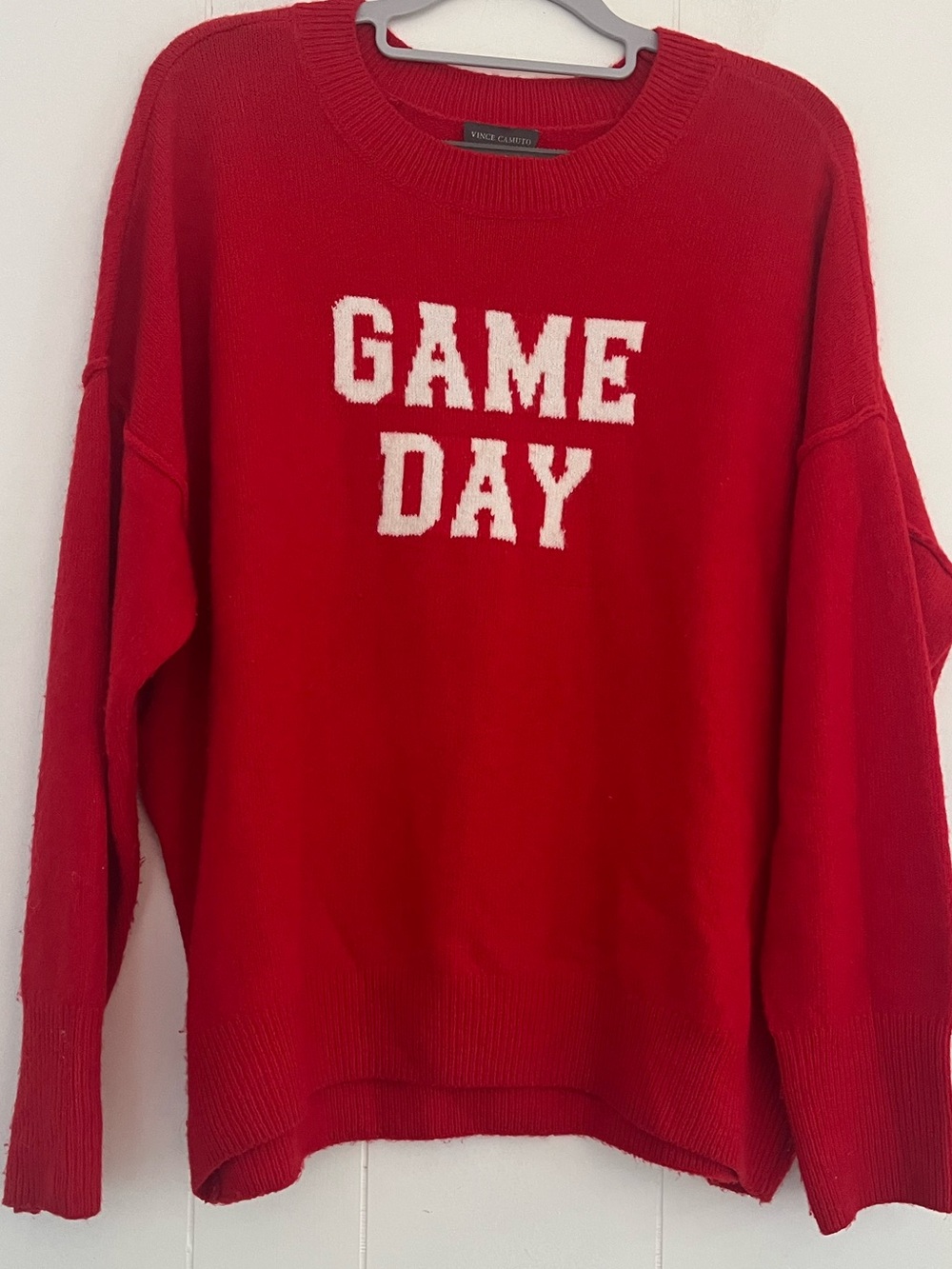 Vince Camuto Red White Game Day Crewneck Sweater Pullover Size Medium